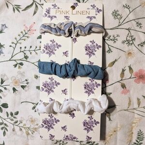 Pink Linen Scrunchie Set of 3, NWT, Blue,  White, Cottagecore, Nautical